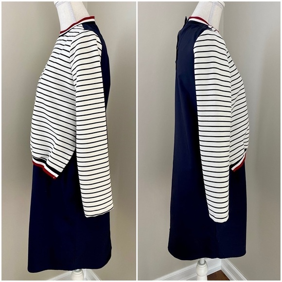 Zara Striped White Navy Long Sleeve Button Front Shift Dress half Sweater XS - Picture 14 of 16